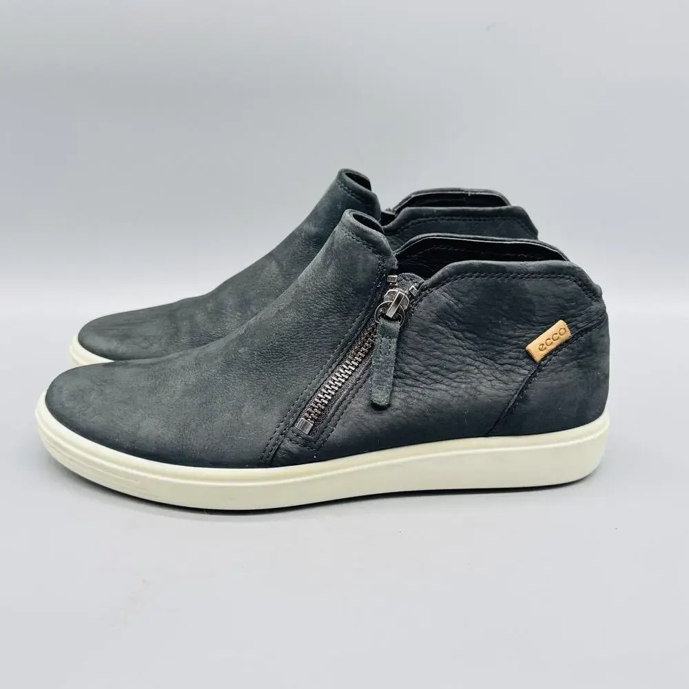 Ecco Shoes Womens 7.5 Black Nubuck Soft 7 Ankle Low Sneaker Boots Zip Comfort